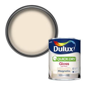 Image of Dulux Quick dry Magnolia Gloss Metal & wood paint 0.75L