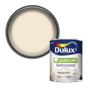 Image of Dulux Quick dry Magnolia Satinwood Metal & wood paint 0.75L