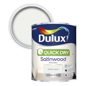 Image of Dulux Quick dry White cotton Satinwood Metal & wood paint 0.75L