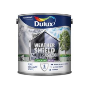 Image of Dulux Weathershield Pure brilliant white Satin Multi-surface paint 2.5L