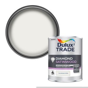 Image of Dulux Trade Diamond Pure brilliant white Satinwood Metal & wood paint 1L