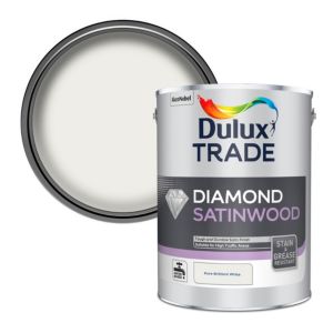 Image of Dulux Trade Diamond Pure brilliant white Satinwood Metal & wood paint 5L