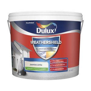 Image of Dulux Weathershield All weather protection Jasmine white Smooth Matt Masonry paint 10L