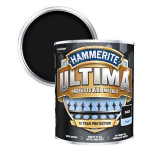 Image of Hammerite Ultima Black Gloss Metal paint 750ml