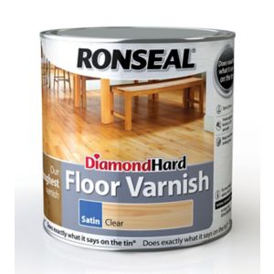 Image of Ronseal Diamond hard Clear Satin Floor Wood varnish 2.5L