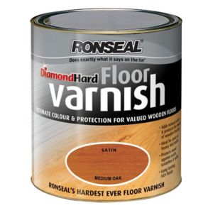 Image of Ronseal Diamond hard Medium oak Satin Floor Wood varnish 2.5L