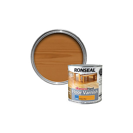 Ronseal Diamond hard Antique pine Satin Floor Wood varnish, 2.5L ...