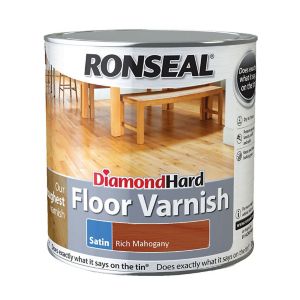 Image of Ronseal Diamond hard Rich mahogany Satin Floor Wood varnish 2.5L