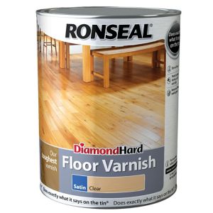Image of Ronseal Diamond hard Clear Satin Floor Wood varnish 5L