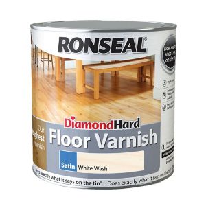Image of Ronseal Diamond hard White ash Satin Floor Wood varnish 2.5L