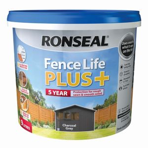 Image of Ronseal Fence life plus Charcoal grey Matt Fence & shed Wood treatment 9L