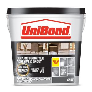 Image of UniBond Ready mixed Grey Floor Tile Adhesive & grout 14.3kg