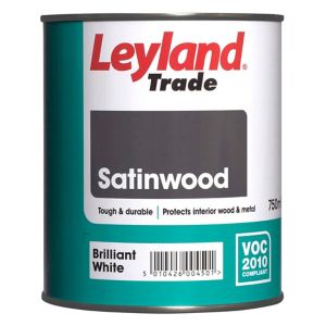 Image of Leyland Trade Pure brilliant white Satinwood Metal & wood paint 0.75L