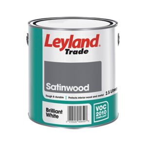 Image of Leyland Trade White Satinwood Metal & wood paint 2.5L