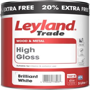 Image of Leyland Trade Pure brilliant white Gloss Metal & wood paint 3L
