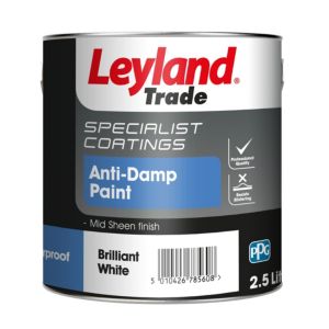 Image of Leyland Trade White Mid sheen Anti-damp paint 2.5L
