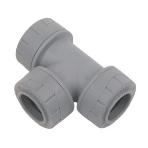 Polyplumb Grey Push-Fit Equal Pipe Tee (Dia)22mm X 22mm X 22mm