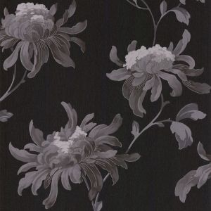 Image of Graham & Brown Julien Macdonald Fabulous Black & grey Floral Glitter effect Wallpaper
