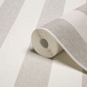 Image of Graham & Brown Julien Macdonald Glitterati White Striped Silver glitter effect Textured Wallpaper