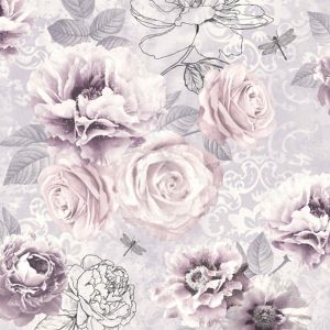 Image of Graham & Brown Fresco Pink purple & grey Floral Wallpaper