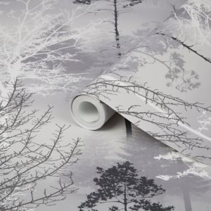 Image of Graham & Brown Superfresco Easy Black Tree Mica effect Smooth Wallpaper