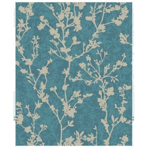 Image of Boutique Silhouette Teal Floral Metallic effect Embossed Wallpaper