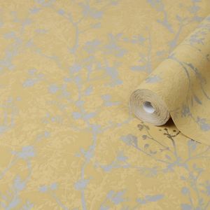 Image of Graham & Brown Boutique Yellow Silhouette spring Metallic effect Textured Wallpaper