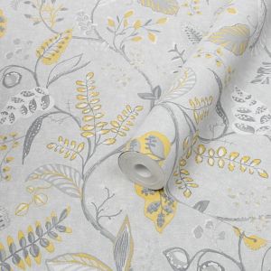 Image of Graham & Brown Superfresco Easy Yellow & grey Kellie Smooth Wallpaper