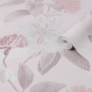 Image of Graham & Brown Boutique Pink Zara Metallic effect Textured Wallpaper