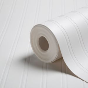 Image of Walldoctor Beadboard White Striped Textured Wallpaper