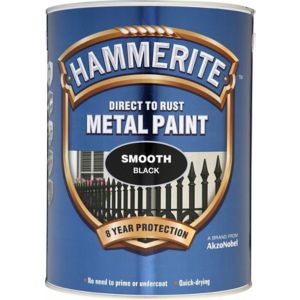 Image of Hammerite Smoothrite Black Gloss Metal paint 5L