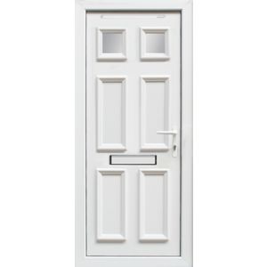 Image of 6 panel Frosted Glazed White uPVC LH External Front Door set (H)2055mm (W)920mm