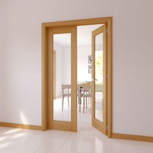 Image of 1 Lite Glazed Shaker Oak veneer Internal French Door set (H)2030mm (W)770mm