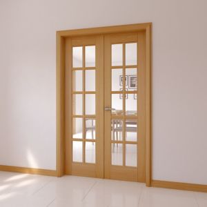 Image of 10 Lite Glazed Oak veneer Internal French Door set (H)2030mm (W)770mm