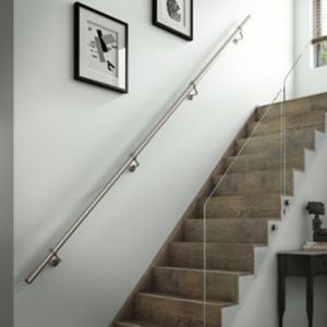 Image of Modern Brushed Stainless steel Rounded Handrail kit (L)3.6m (W)40mm