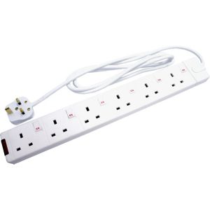 Image of Masterplug 6 socket 13A White Extension lead 2m