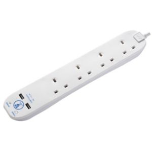Image of Masterplug 4 socket 13A White Extension lead 1m
