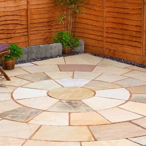 Image of Natural sandstone Fossil buff Paving circle squaring off corner 4.74m² Pack of 20