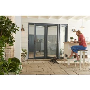 Image of Jeld-Wen Bedgebury Clear Glazed Grey Hardwood Reversible External Folding Patio Door set (H)2094mm (W)1794mm
