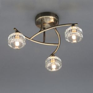 Image of Allyn Brushed Antique brass effect 3 Lamp Ceiling light
