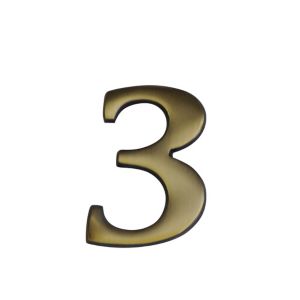 Image of The House Nameplate Company Brass effect Metal Self-adhesive House number 3 (H)60mm (W)40mm