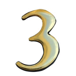Image of The House Nameplate Company Polished Brass Self-adhesive House number 3 (H)50mm (W)25mm