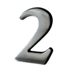 Image of The House Nameplate Company Brushed Silver effect Aluminium Self-adhesive House number 2 (H)50mm (W)25mm