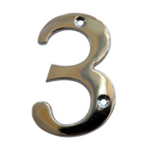 Image of The House Nameplate Company Polished Chrome effect Metal House number 3 (H)100mm (W)63mm