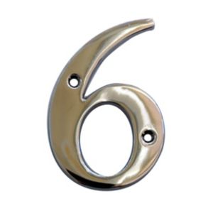 Image of The House Nameplate Company Polished Chrome effect Metal House number 6 (H)100mm (W)63mm