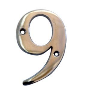 Image of The House Nameplate Company Polished Chrome effect Metal House number 9 (H)100mm (W)63mm