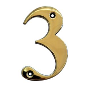 Image of The House Nameplate Company Polished Brass House number 3 (H)100mm (W)65mm