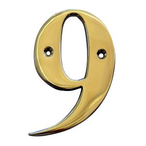 Image of The House Nameplate Company Polished Brass House number 9 (H)100mm (W)65mm