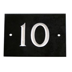 Image of The House Nameplate Company Black & white Slate Rectangular House number 10 (H)102mm (W)140mm