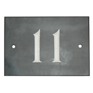 Image of The House Nameplate Company Black & white Slate Rectangular House number 11 (H)102mm (W)140mm
